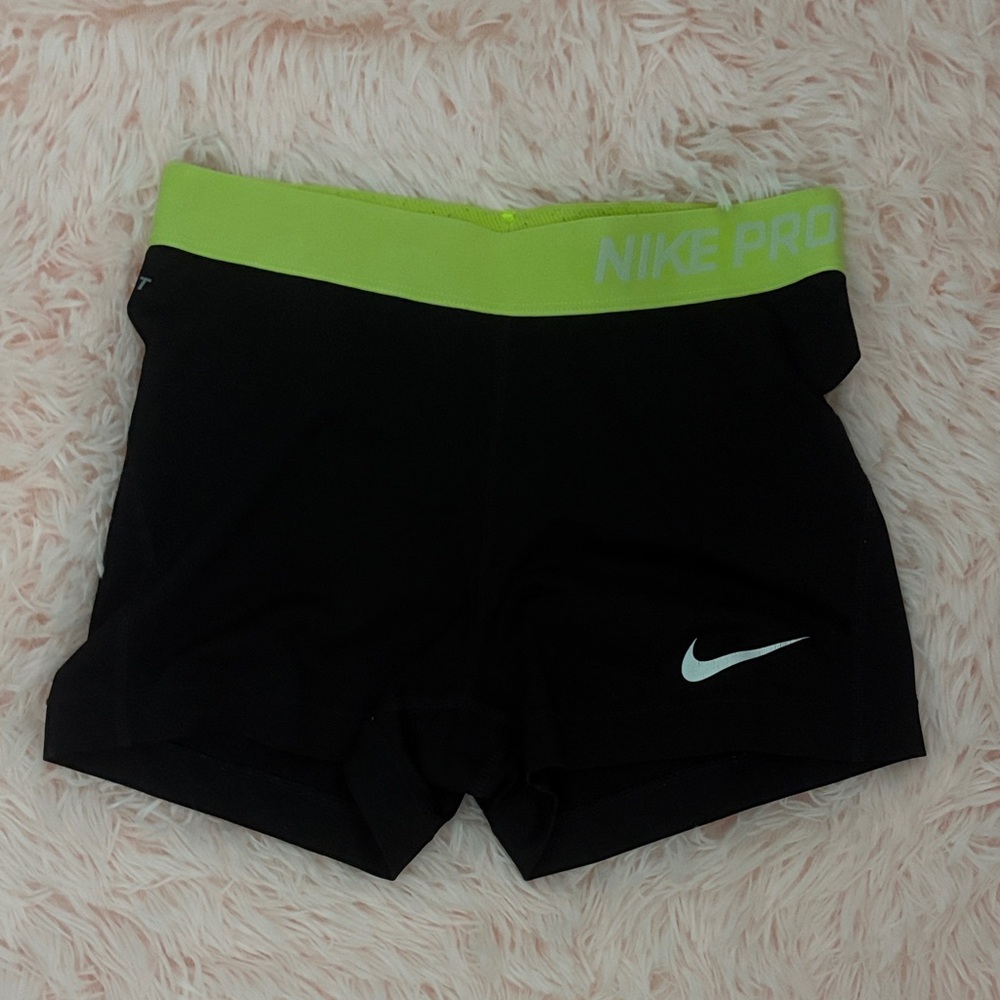Nike Pro Black Shorts with Neon Green Waistband